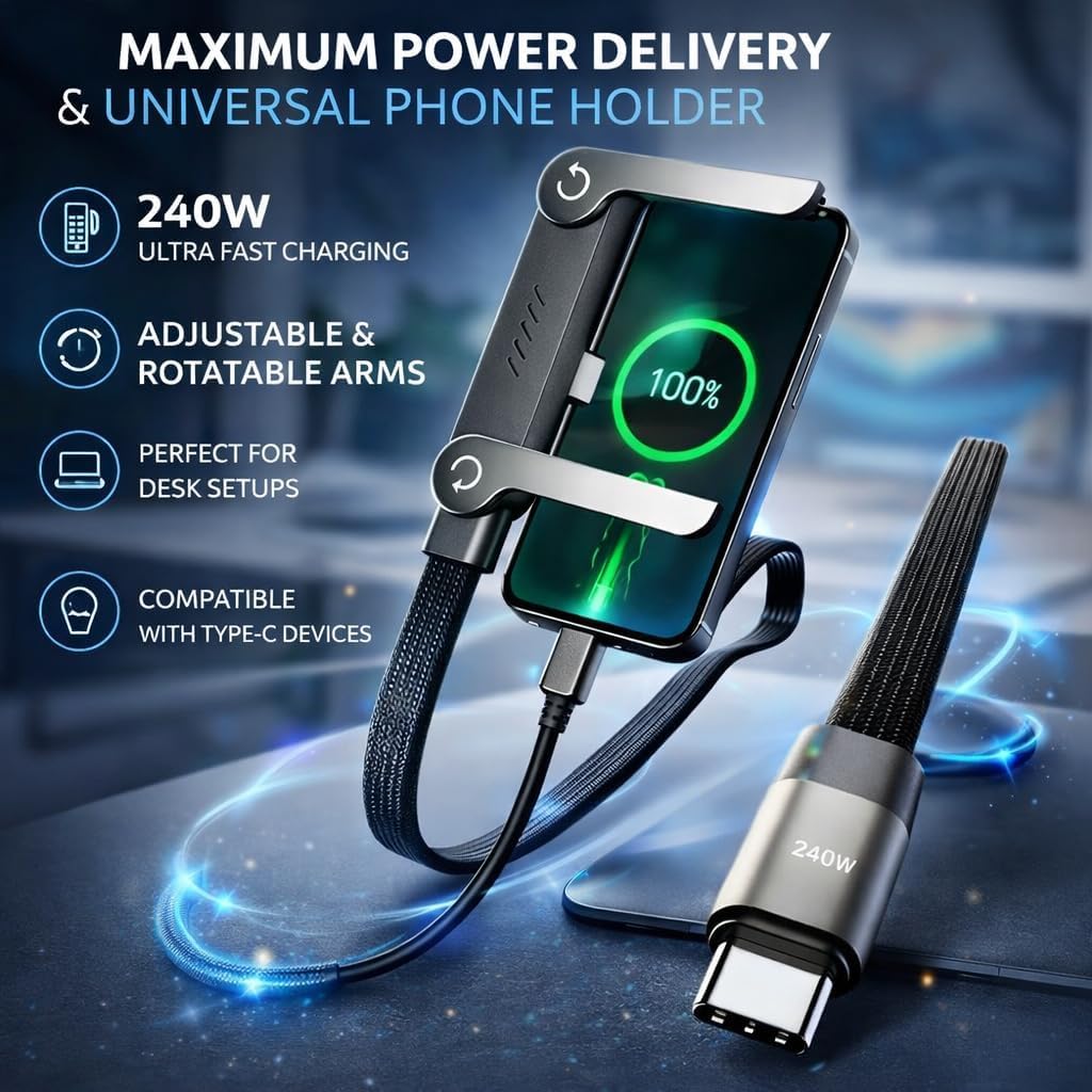 Arkis™ ChargeMate Pro 240W | Foldable Adjustable Phone Stand with Fast Charging Support