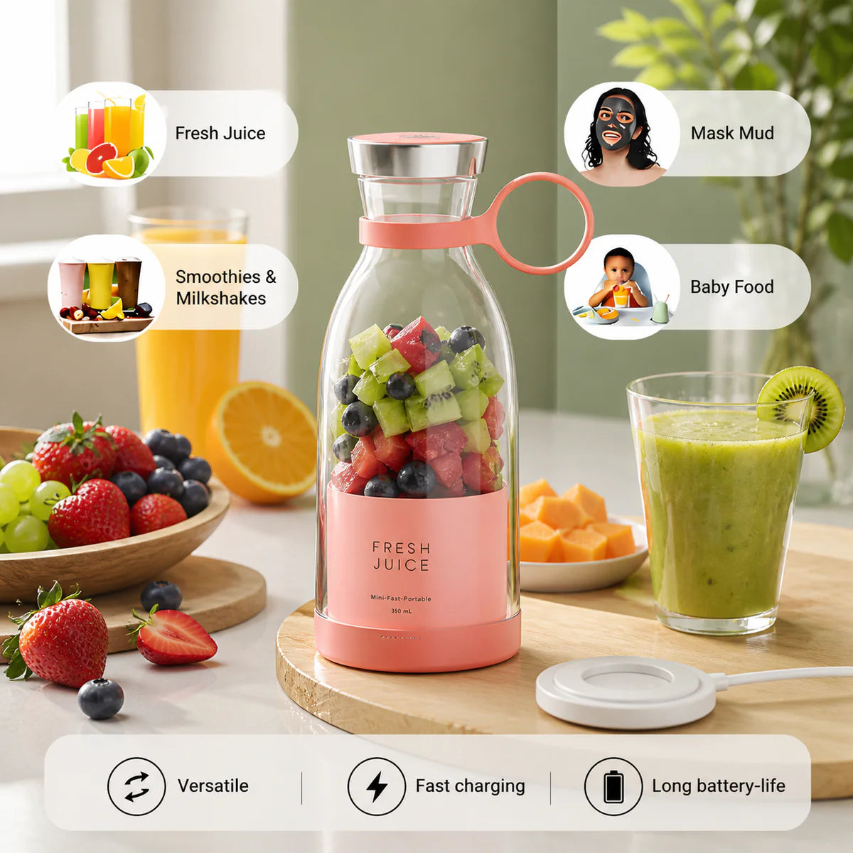 Portable Juicer Blender – USB Rechargeable Mini Smoothie Maker for Travel & Gym