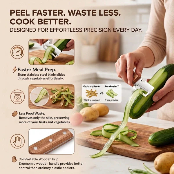 Arkis™ SmartPeel Pro | 2-in-1 Vegetable Peeler with Wooden Handle