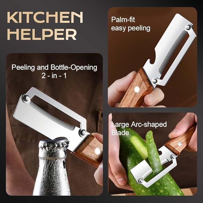 Arkis™ SmartPeel Pro | 2-in-1 Vegetable Peeler with Wooden Handle