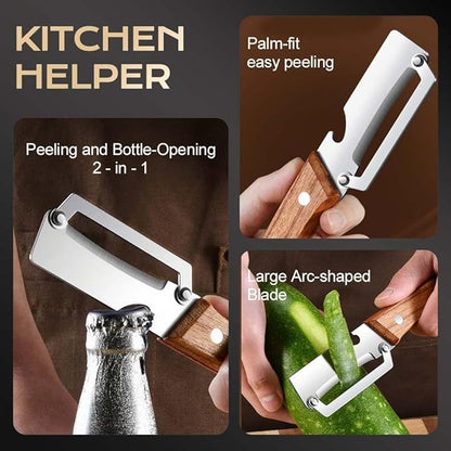 Arkis™ SmartPeel Pro | 2-in-1 Vegetable Peeler with Wooden Handle